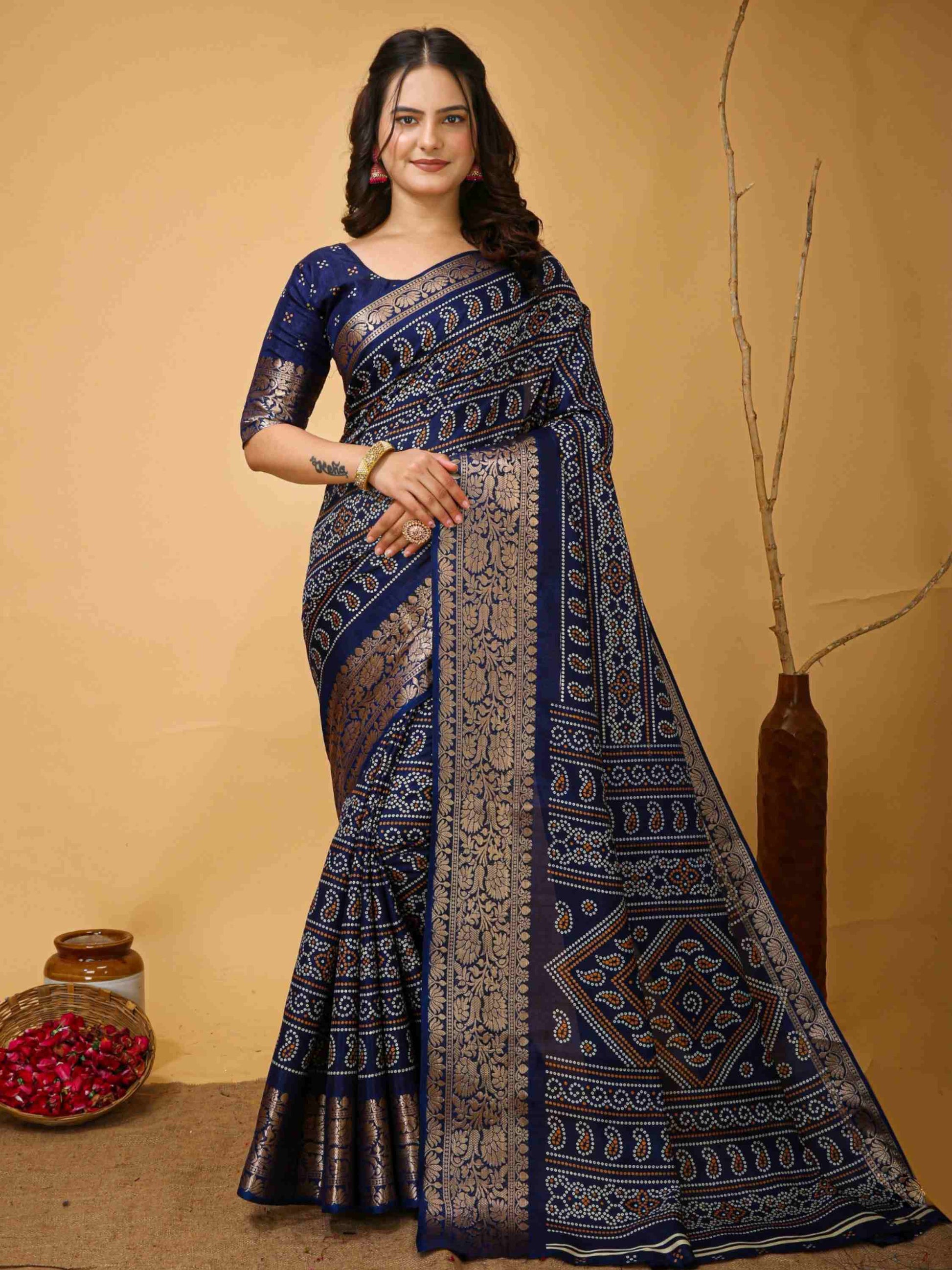 Blue Bandhani Printed Saree