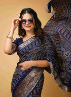 Blue Bandhani Printed Saree