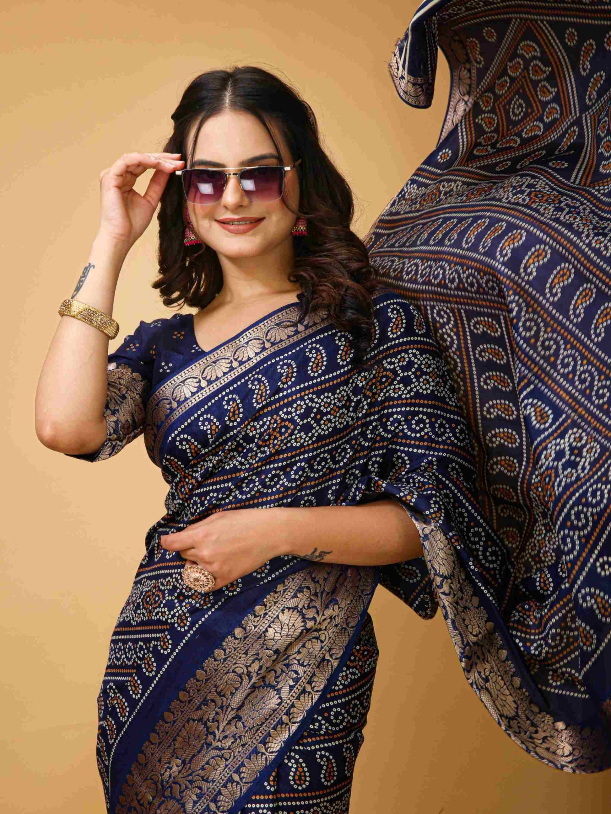 Blue Bandhani Printed Saree
