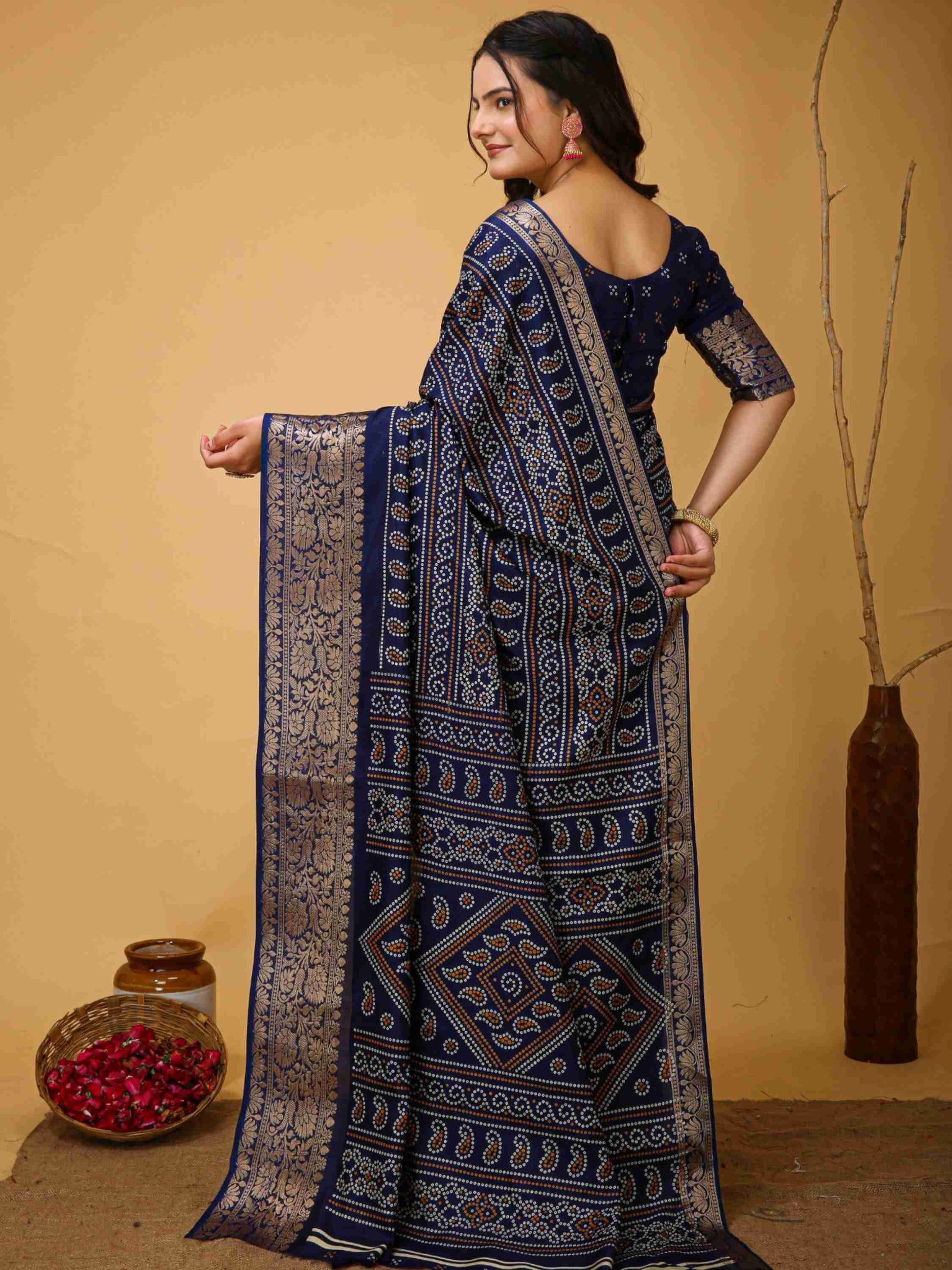 Blue Bandhani Printed Saree