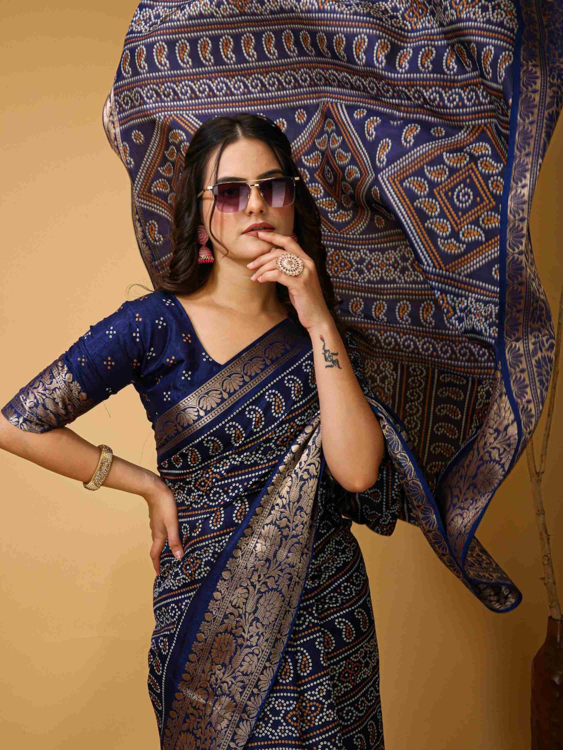 Blue Bandhani Printed Saree