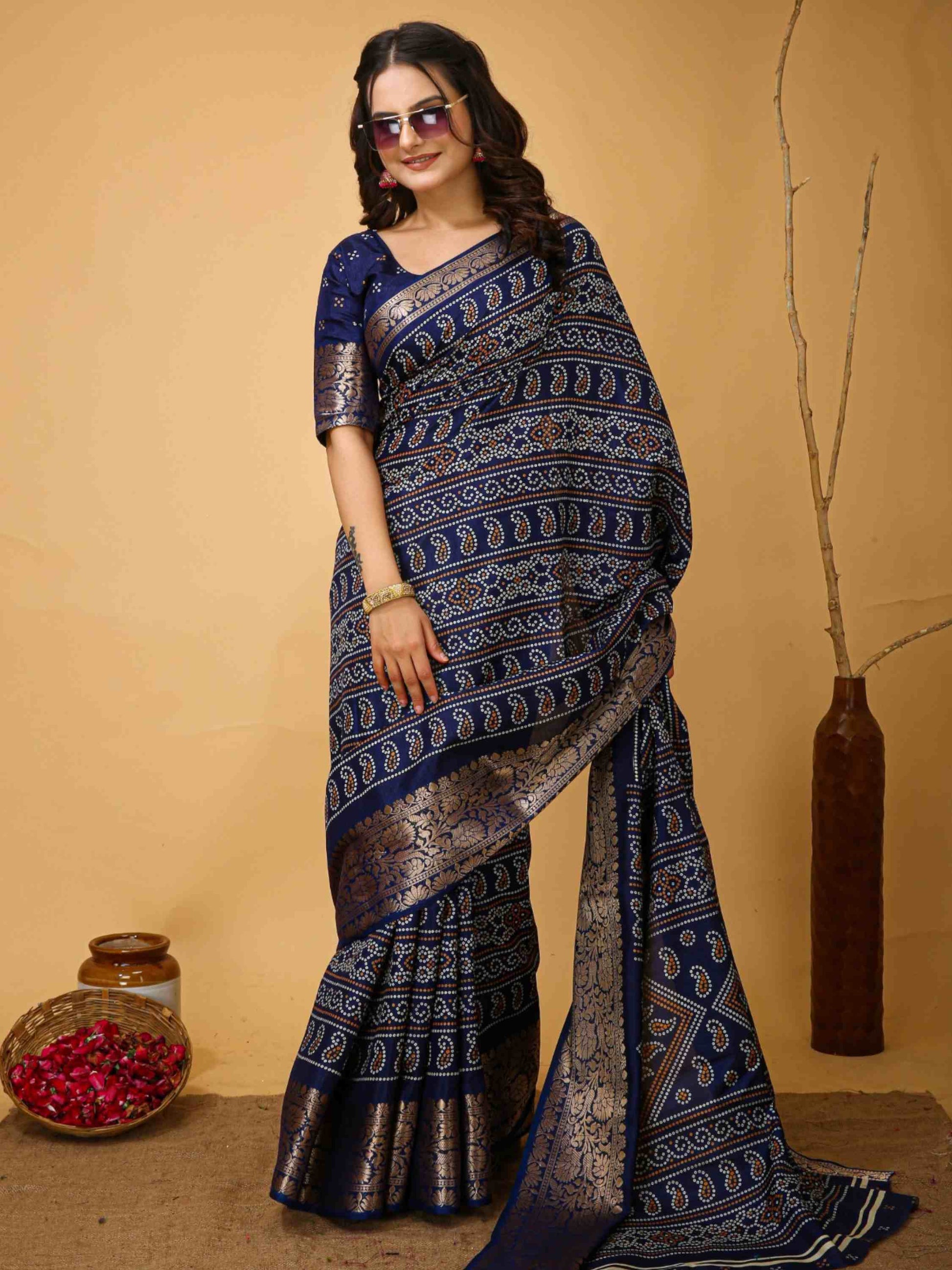 Blue Bandhani Printed Saree