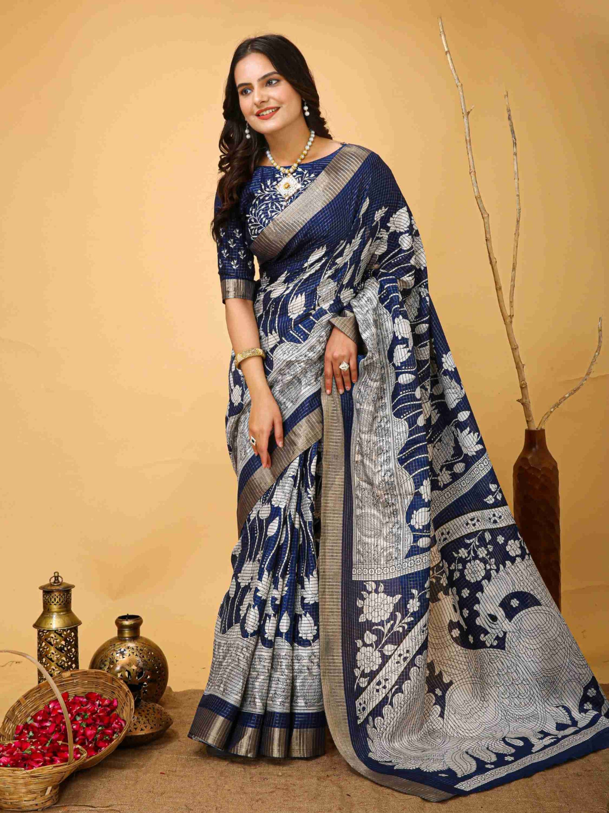 Blue Handloom Cotton Saree