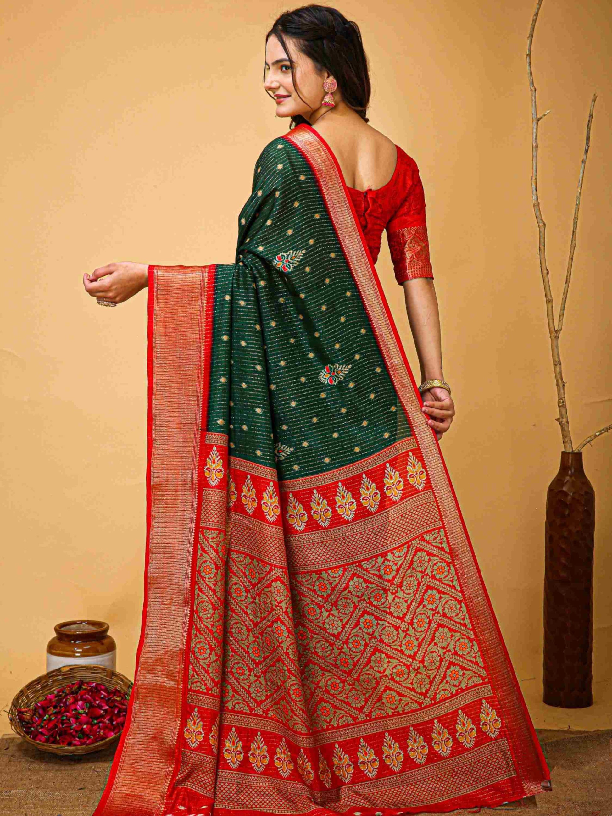 Bottle Green Dola Silk Saree