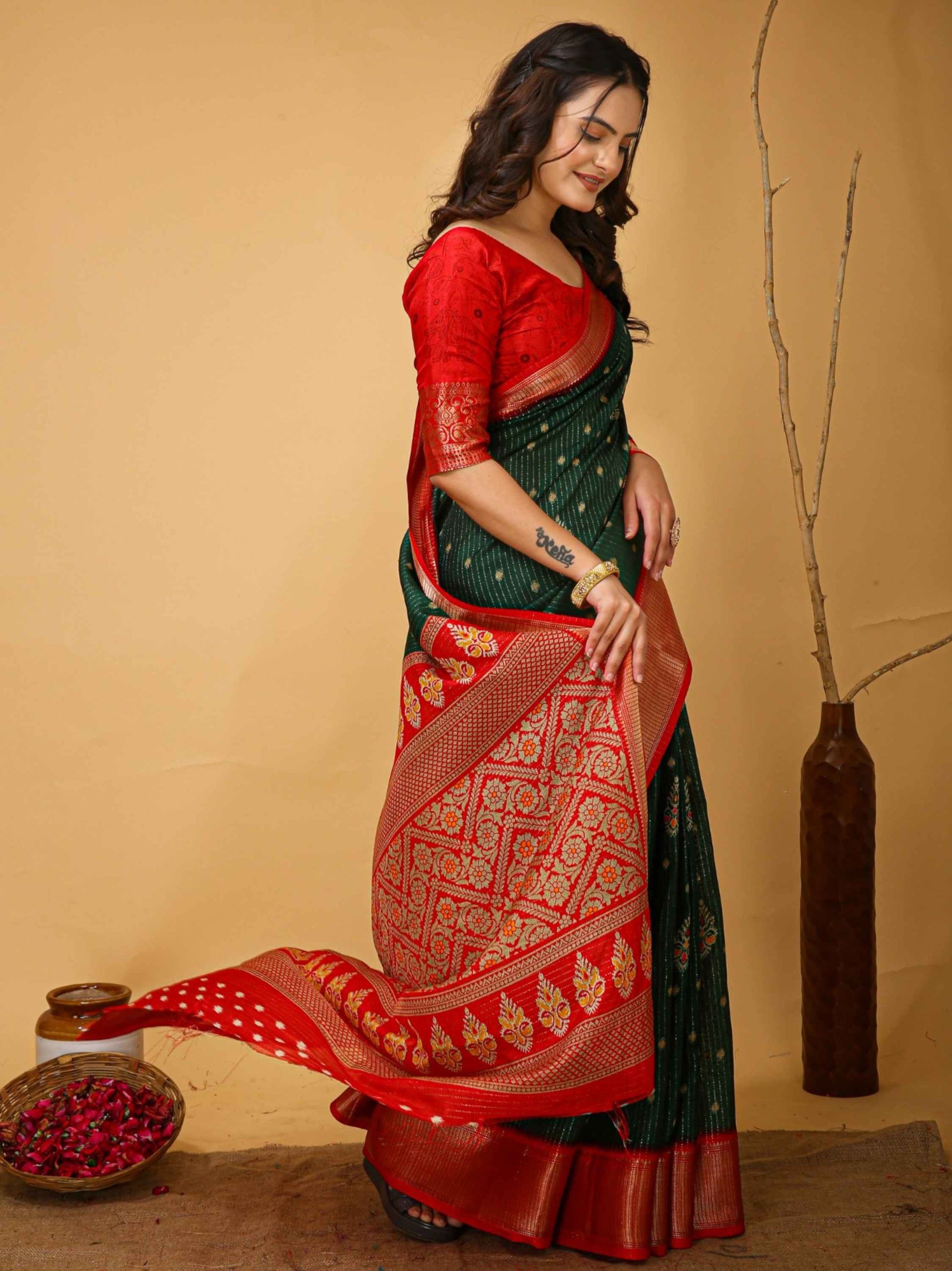 Bottle Green Dola Silk Saree