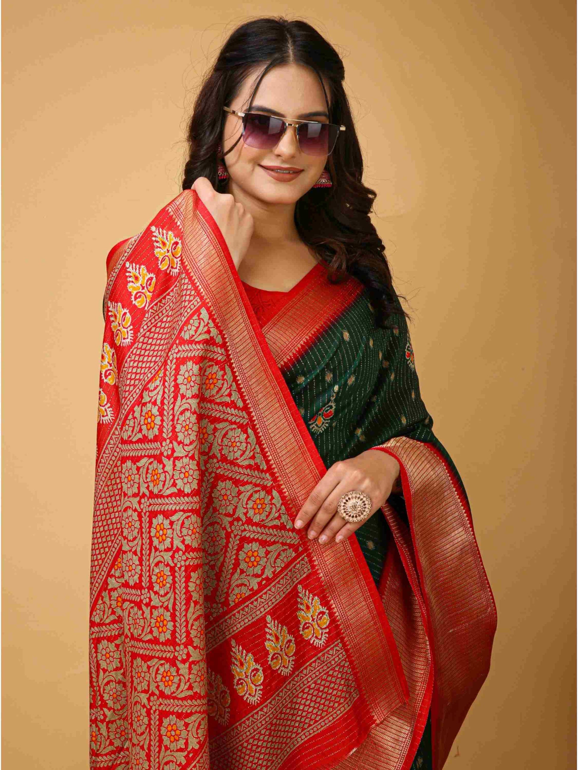 Bottle Green Dola Silk Saree