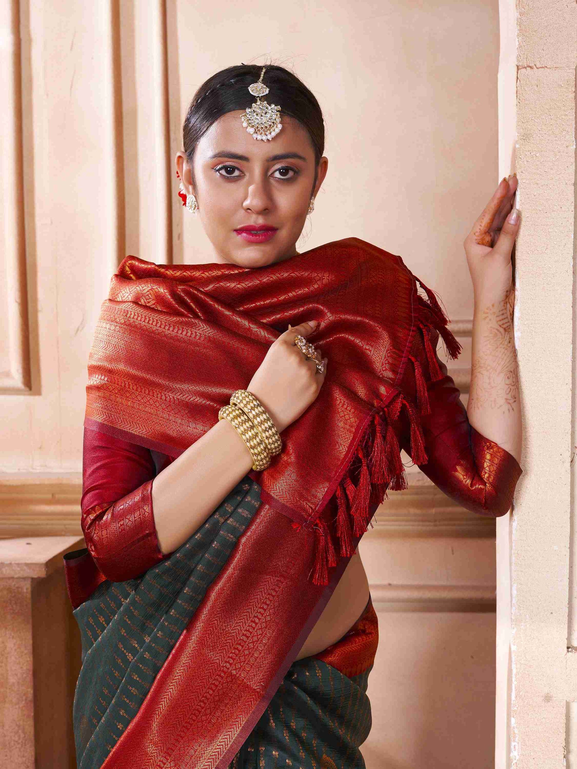 Bottle Green Kanjivaram Silk Saree