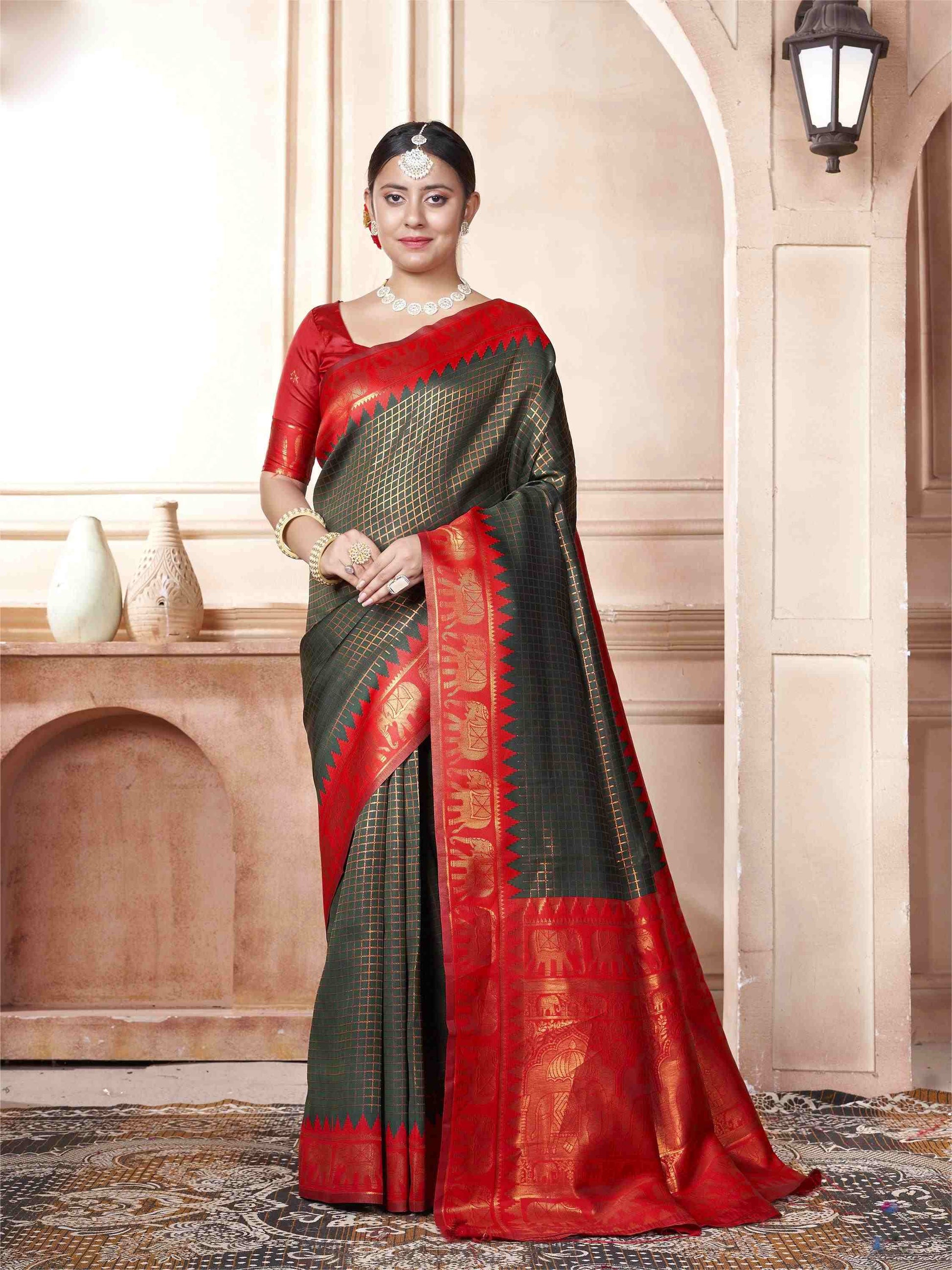 Bottle Green Kanjivaram Silk Saree