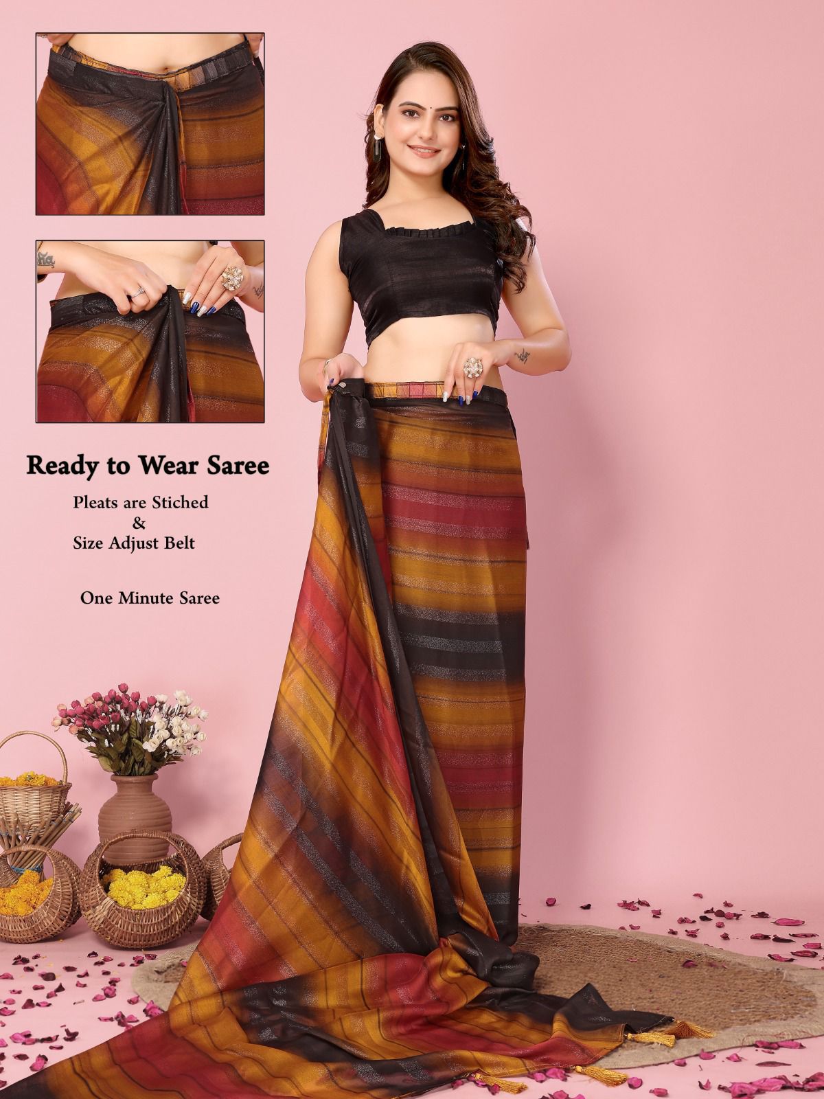 Brown Ready to Wear Saree