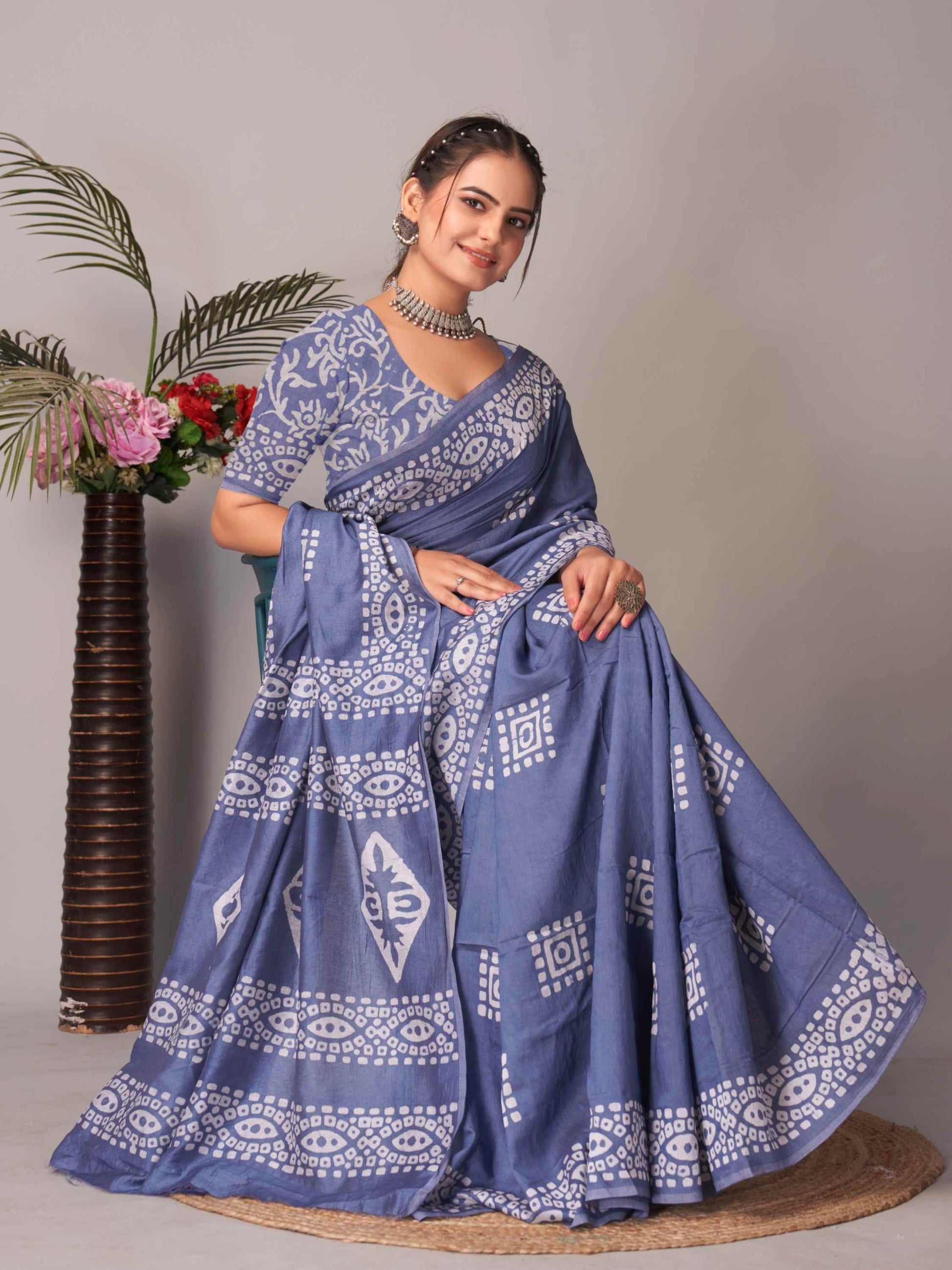 Chanderi Cotton Saree Blue