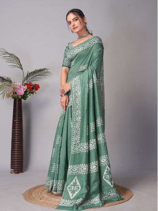Chanderi Cotton Saree Green