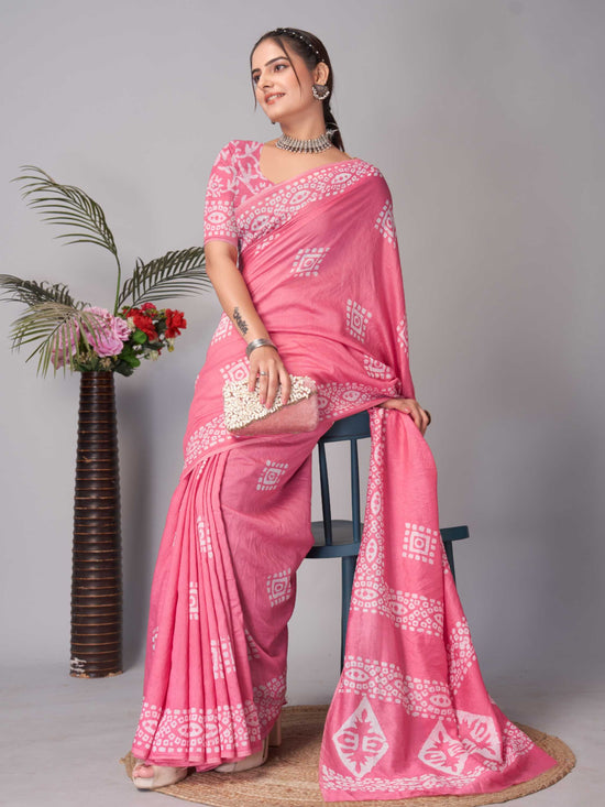 Chanderi Cotton Saree Pink