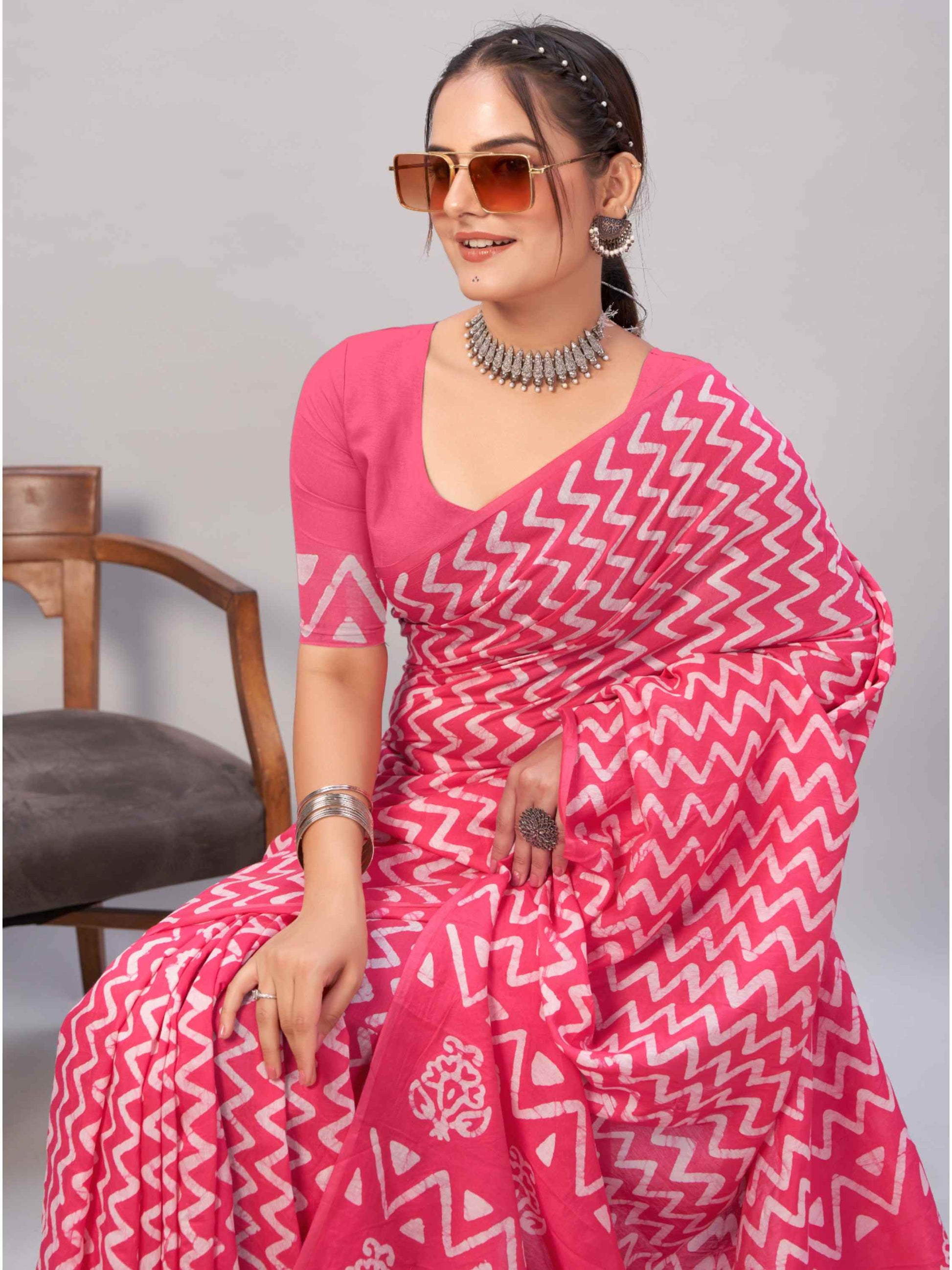 Chanderi Cotton Saree Pink