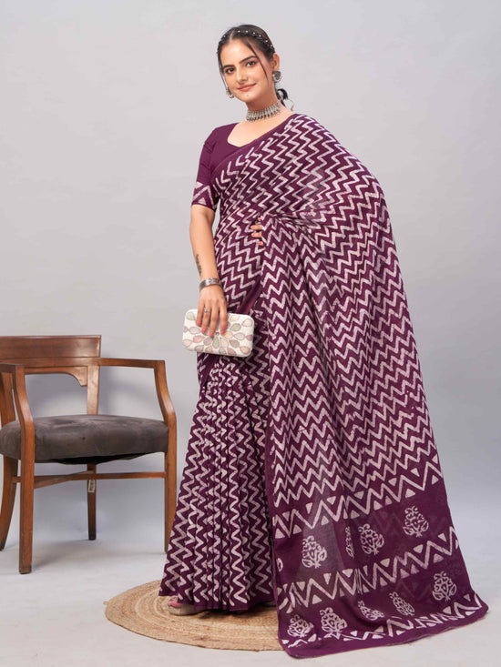 Chanderi Cotton Saree Purple