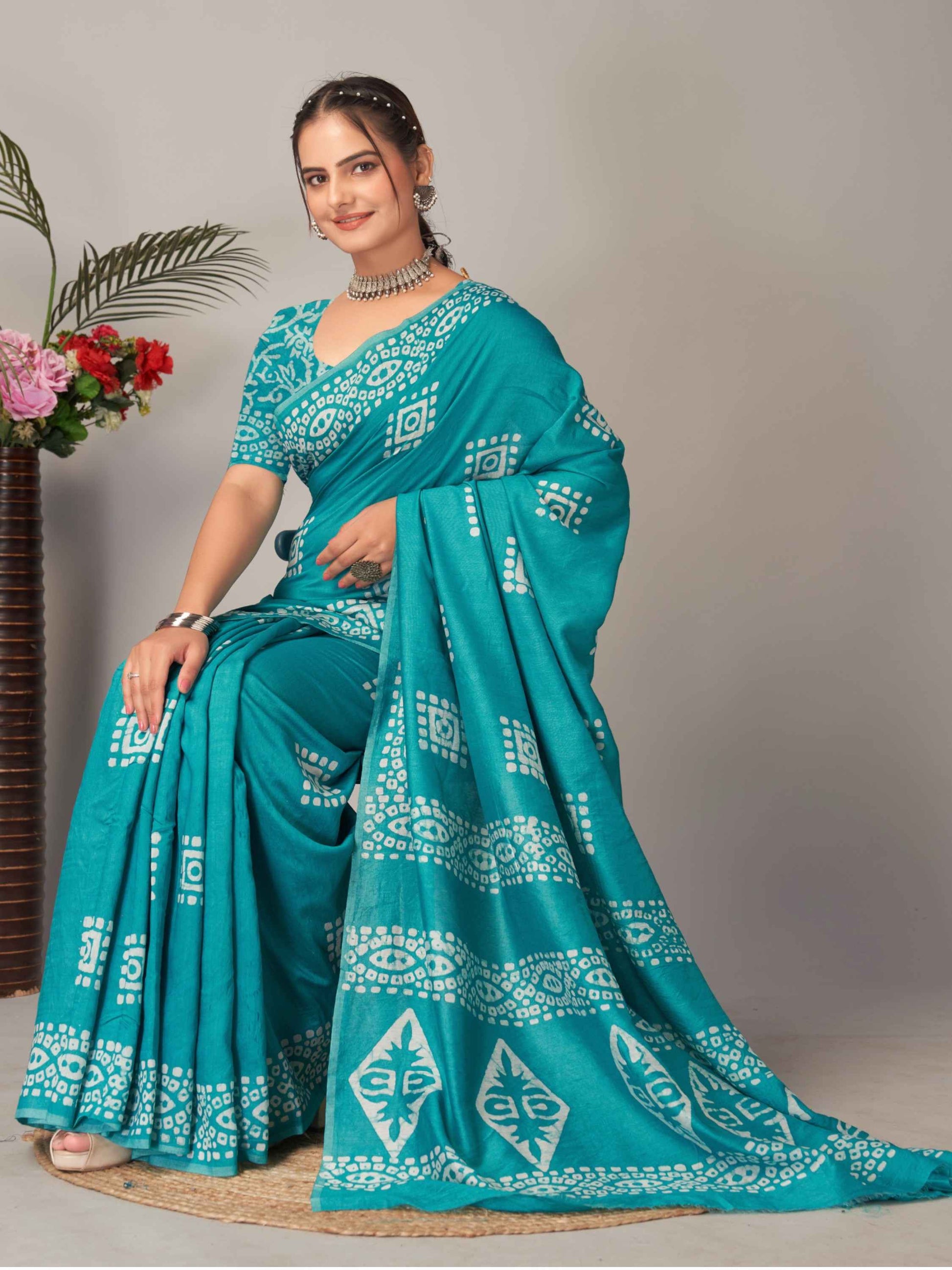 Chanderi Cotton Saree Sky Blue