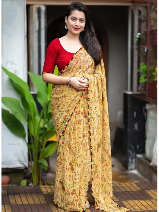 Chiku Chiffon Saree