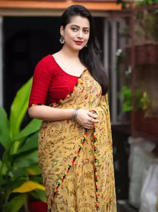 Chiku Chiffon Saree