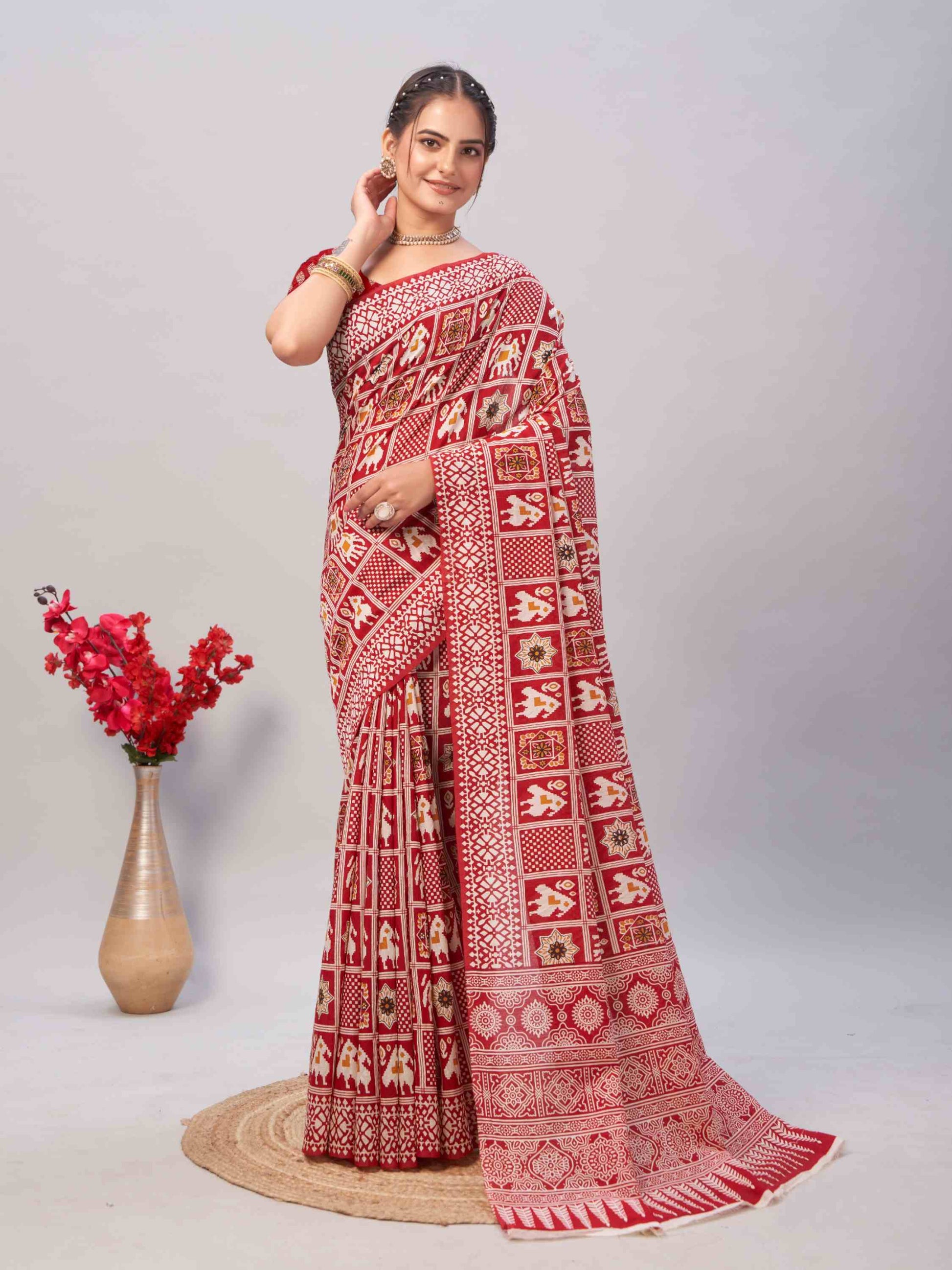 Cotton Saree Red