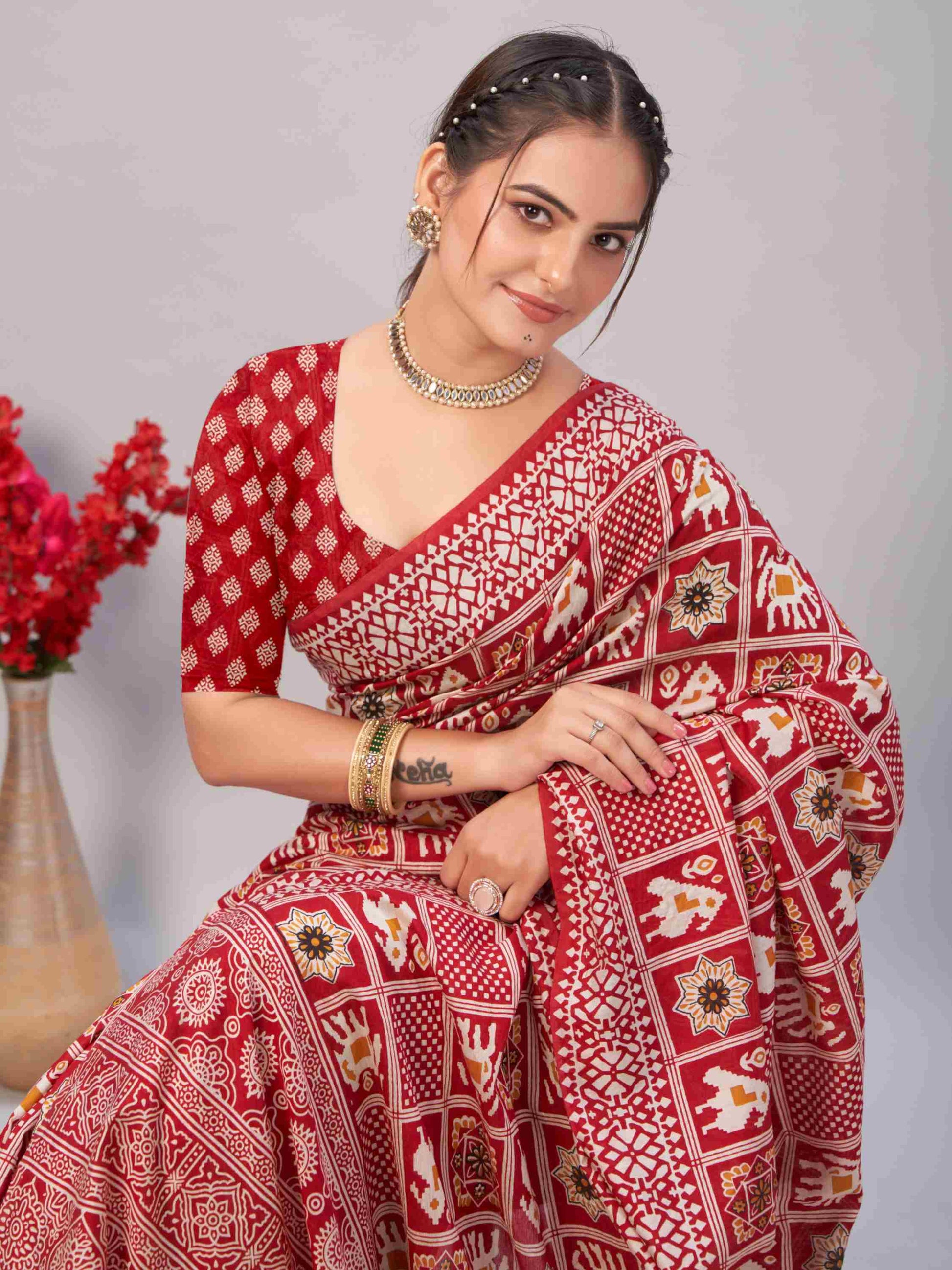 Cotton Saree Red