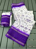 Cotton Saree White Blue