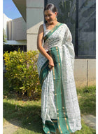 Cotton Saree White Green