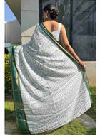 Cotton Saree White Green