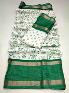 Cotton Saree White Green