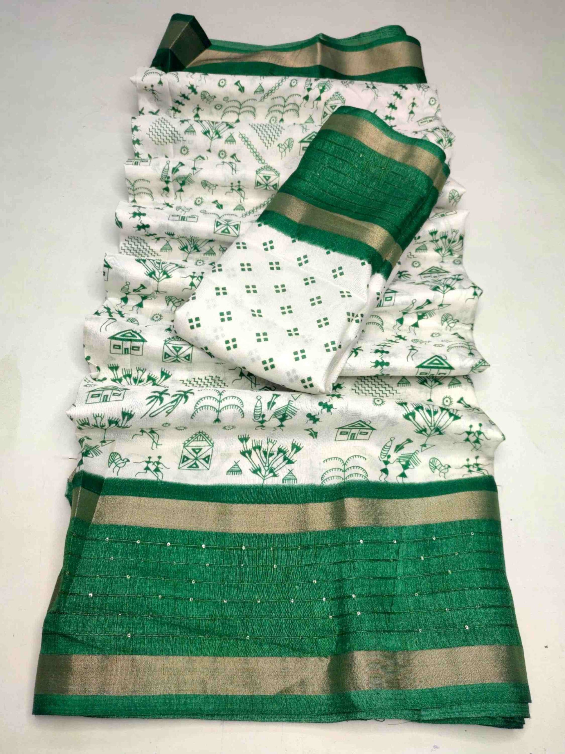 Cotton Saree White Green