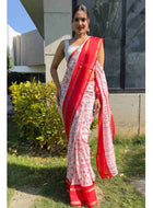 Cotton Saree White Red