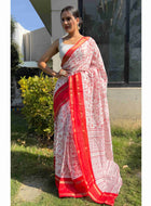 Cotton Saree White Red