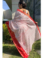 Cotton Saree White Red