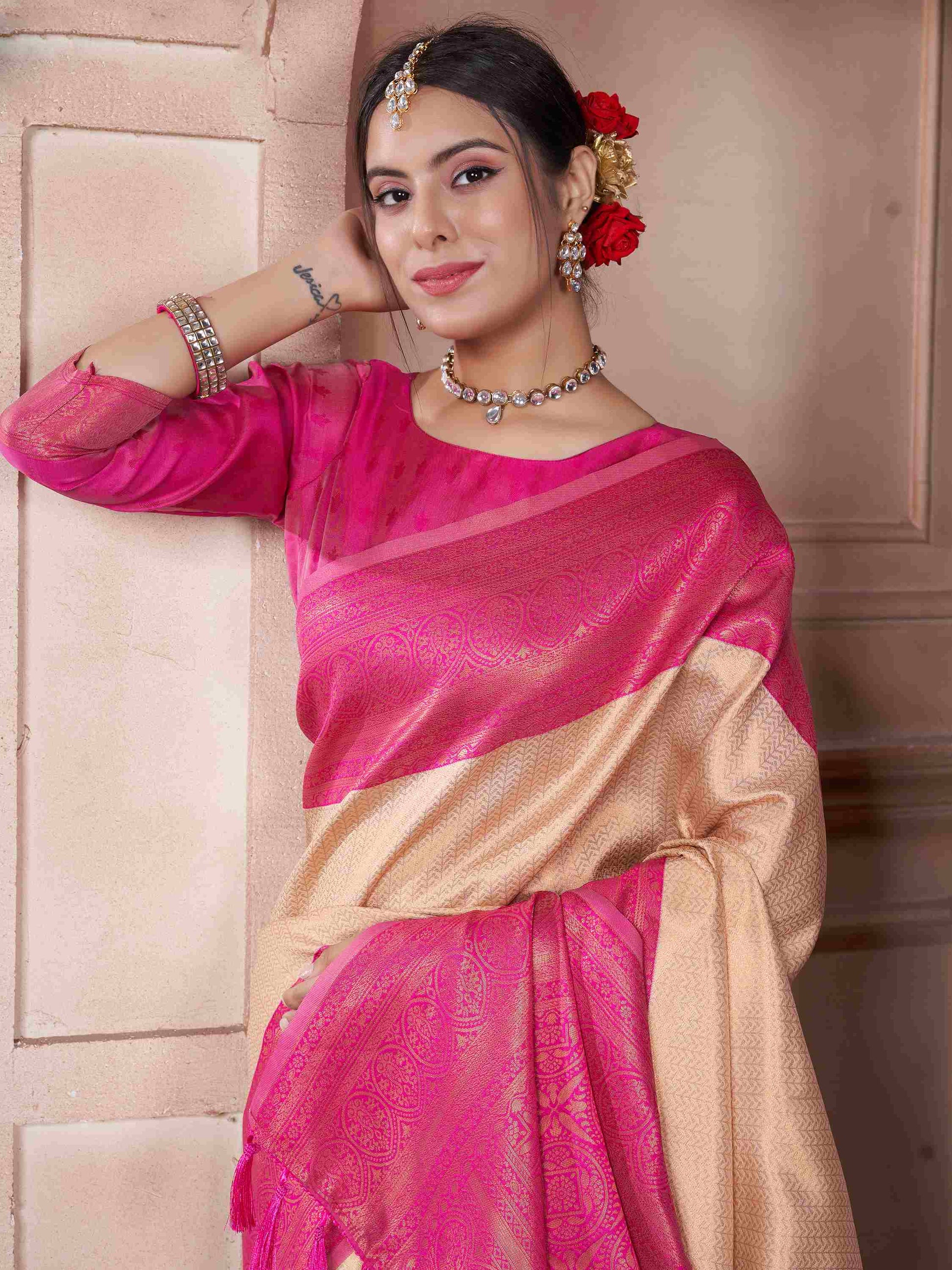 Cream Kanchipuram Silk Saree