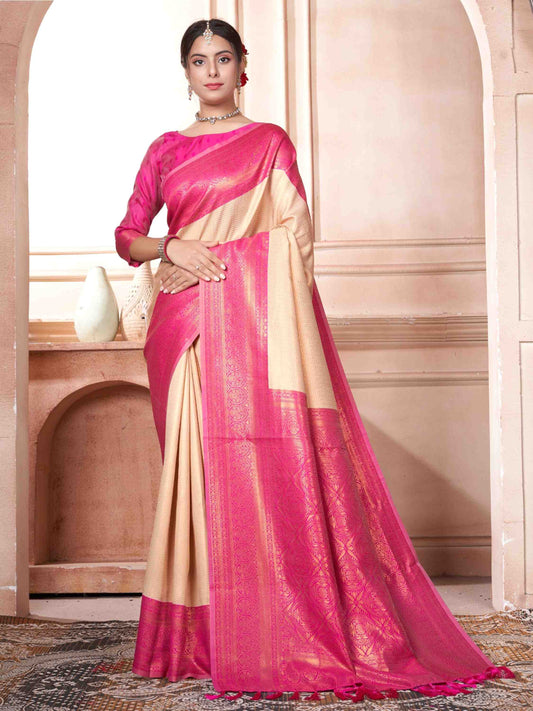 Cream Kanchipuram Silk Saree