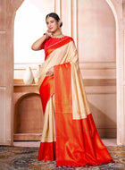 Cream Kanjivaram Silk Saree
