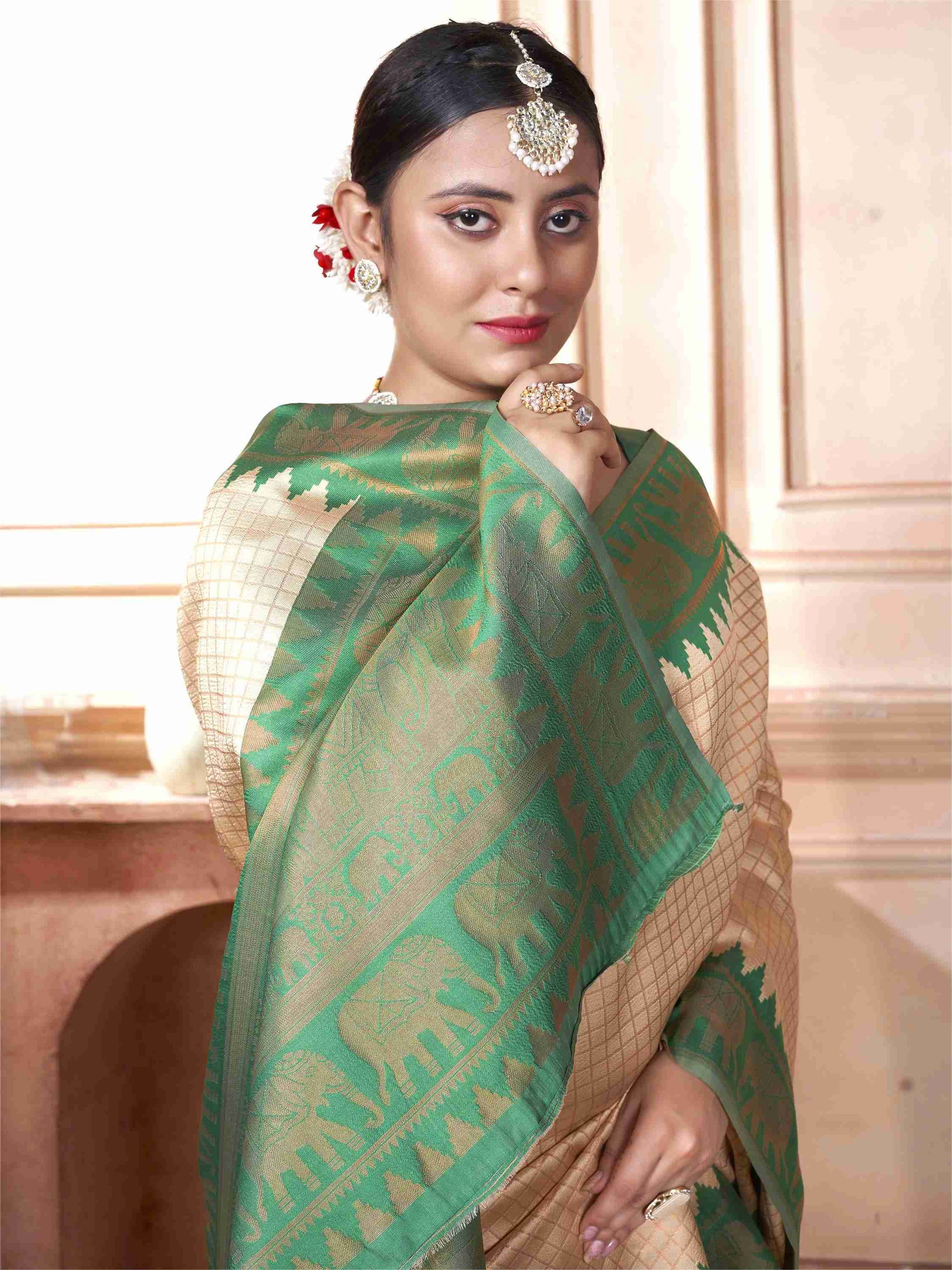 Cream Kanjivaram Silk Saree