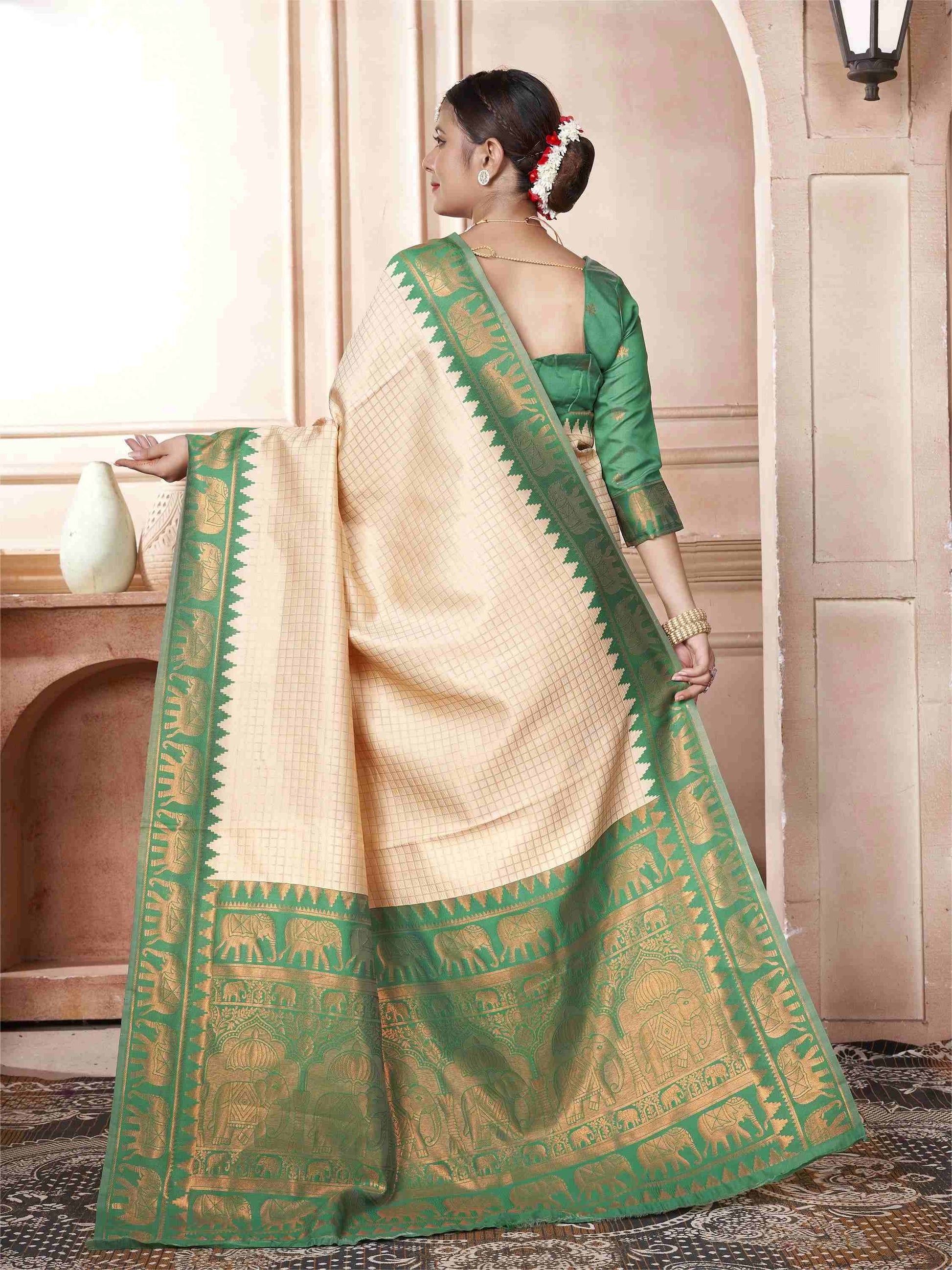Cream Kanjivaram Silk Saree