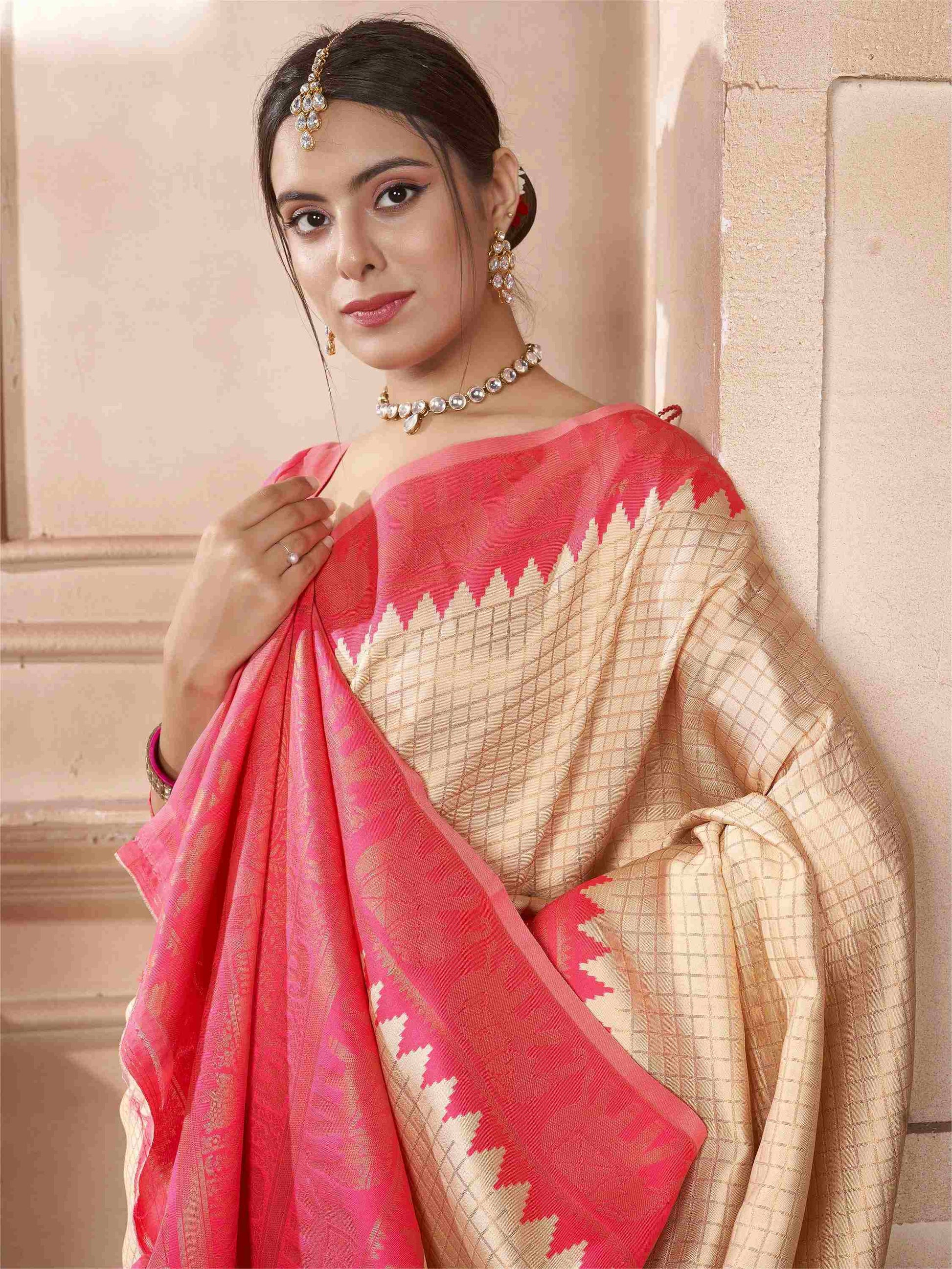 Cream Kanjivaram Silk Saree