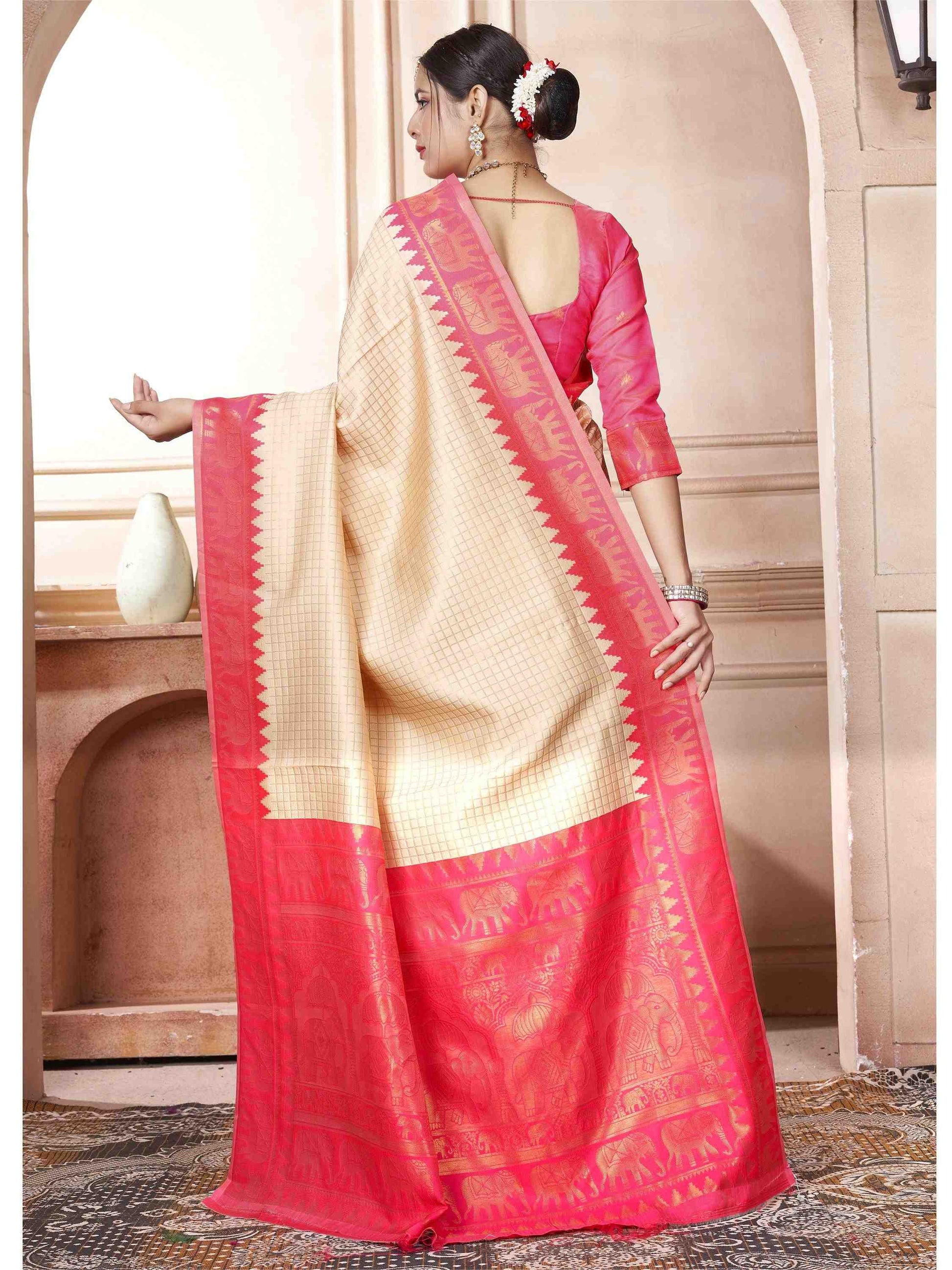 Cream Kanjivaram Silk Saree