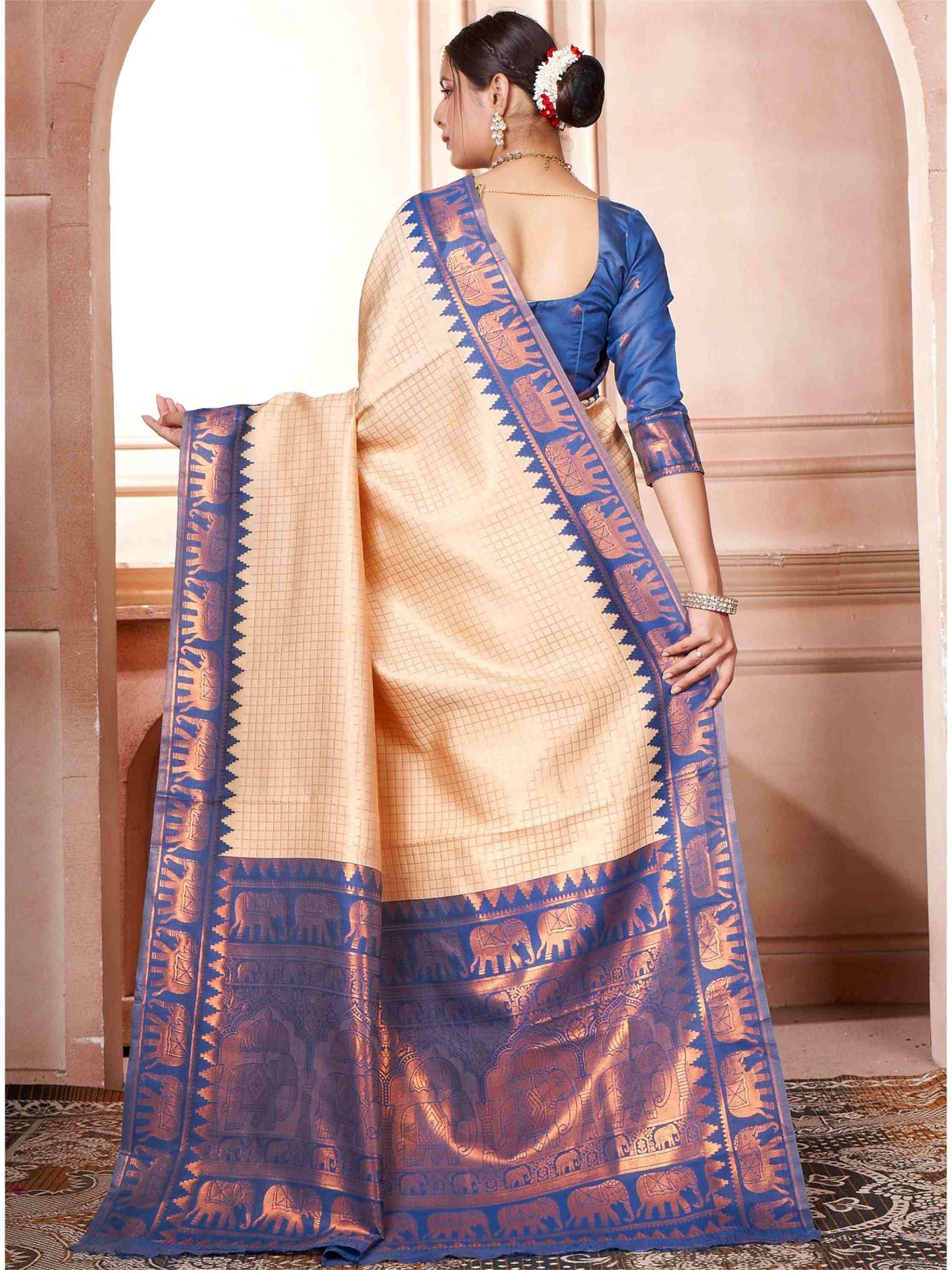 Cream Kanjivaram Silk Saree