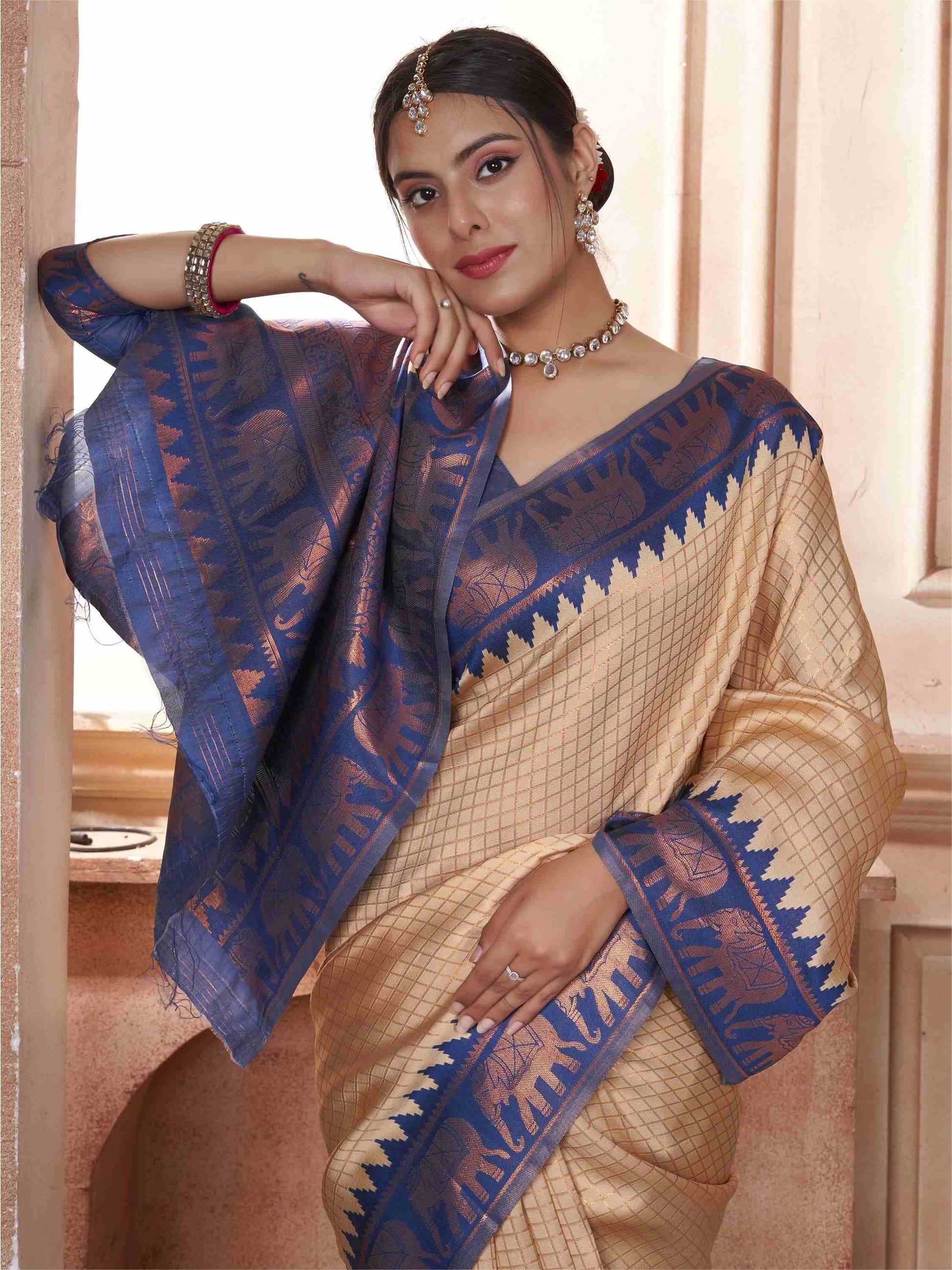 Cream Kanjivaram Silk Saree