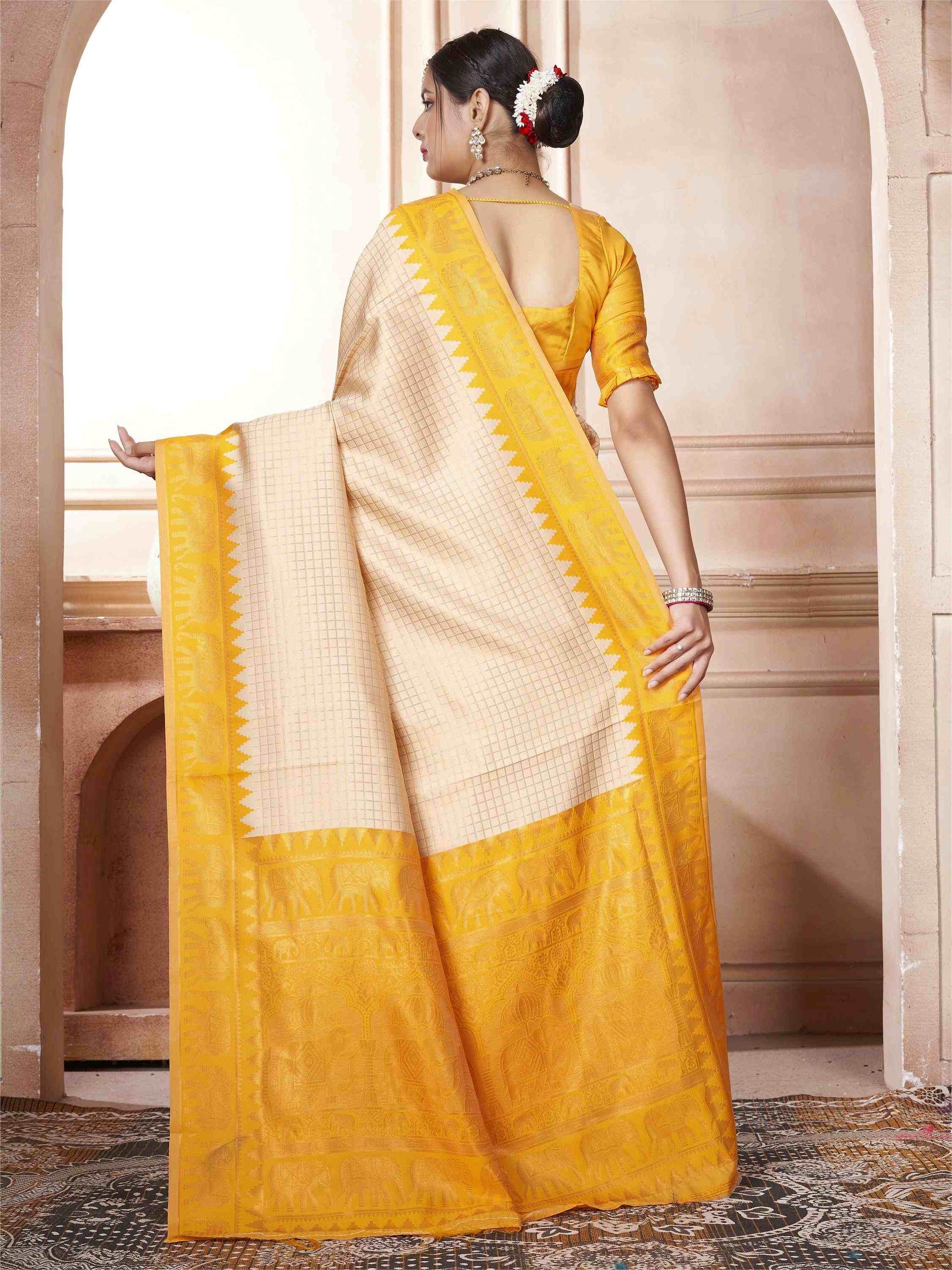 Cream Kanjivaram Silk Saree