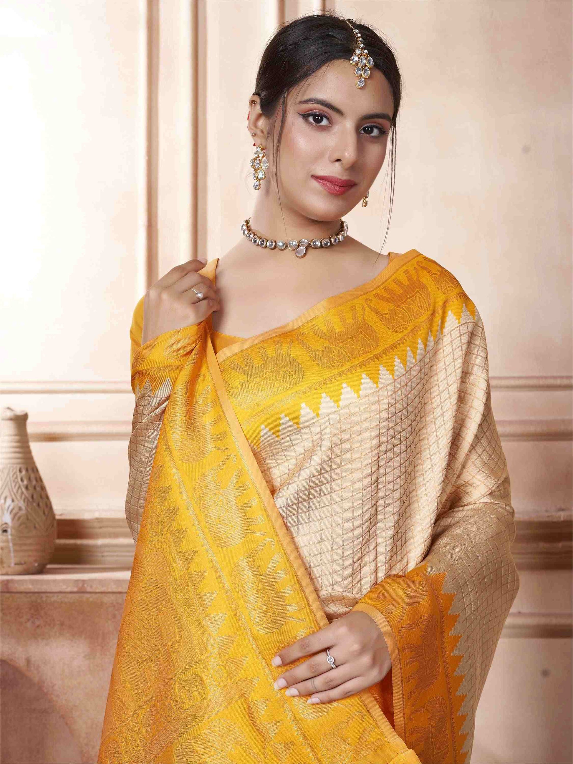 Cream Kanjivaram Silk Saree