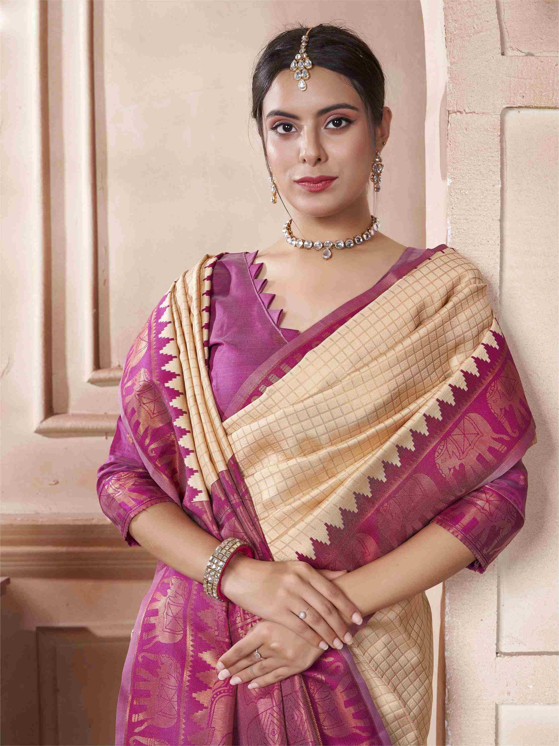 Cream Kanjivaram Silk Saree