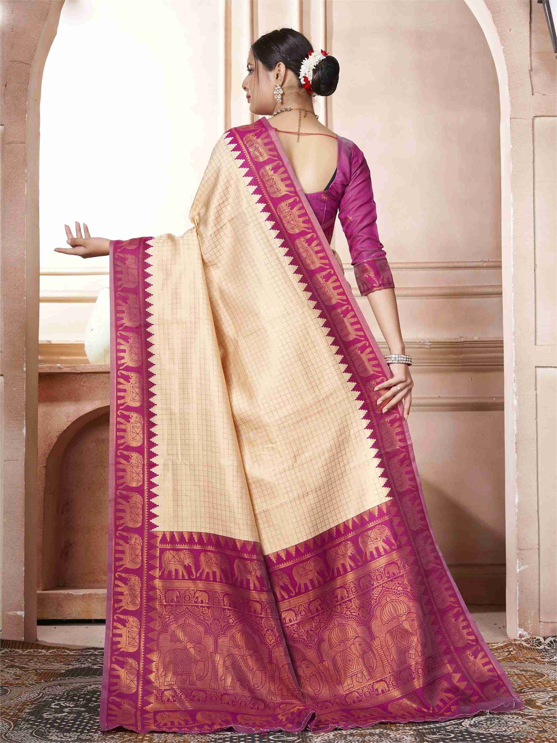 Cream Kanjivaram Silk Saree