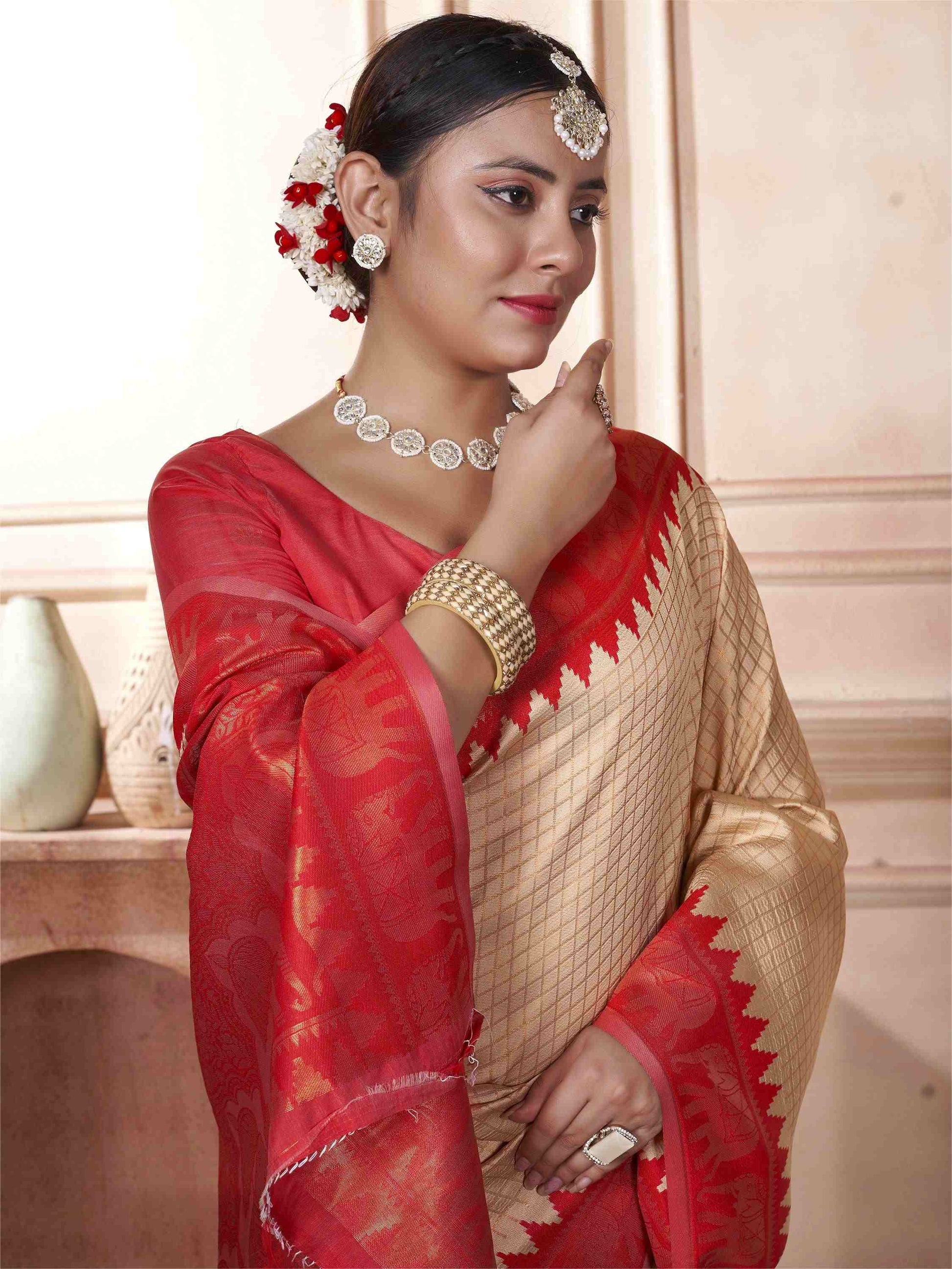Cream Kanjivaram Silk Saree