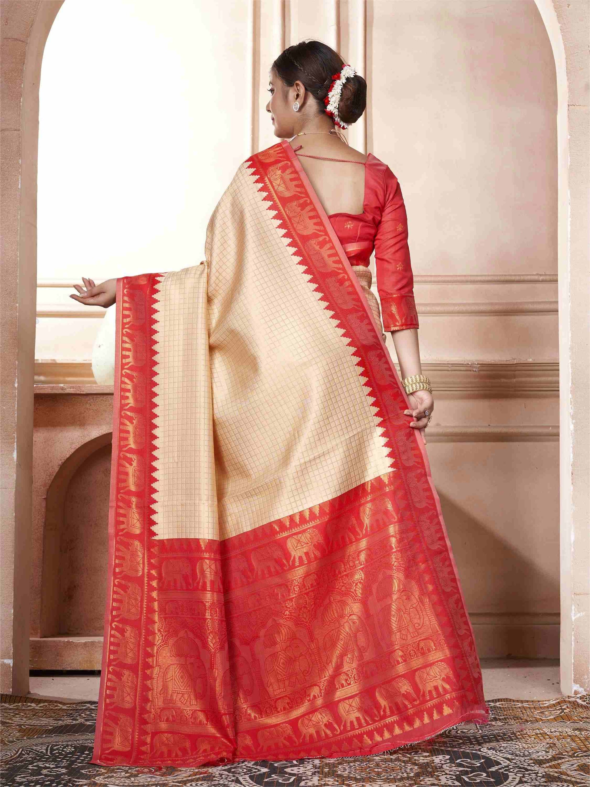Cream Kanjivaram Silk Saree