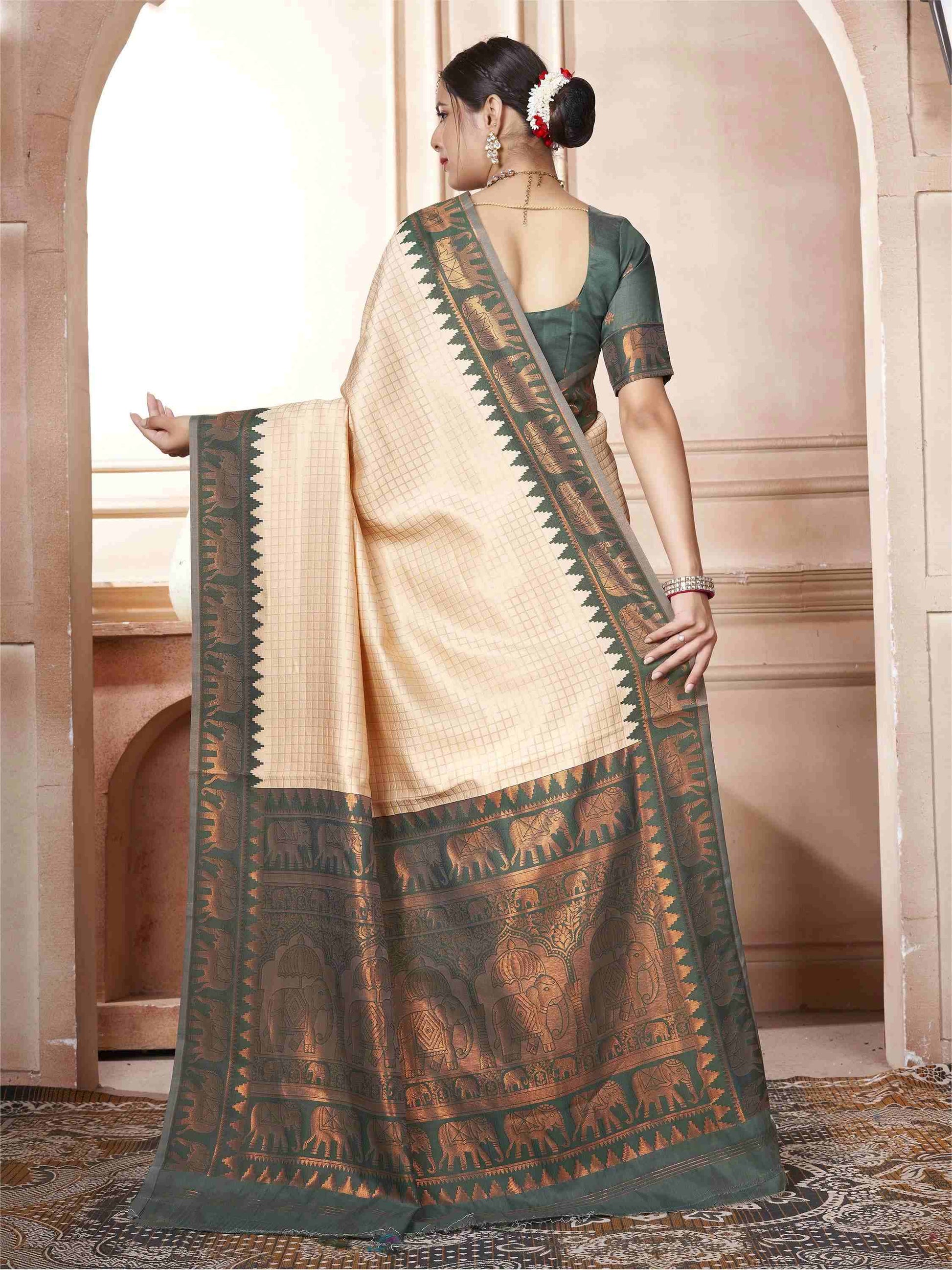 Cream Kanjivaram Silk Saree