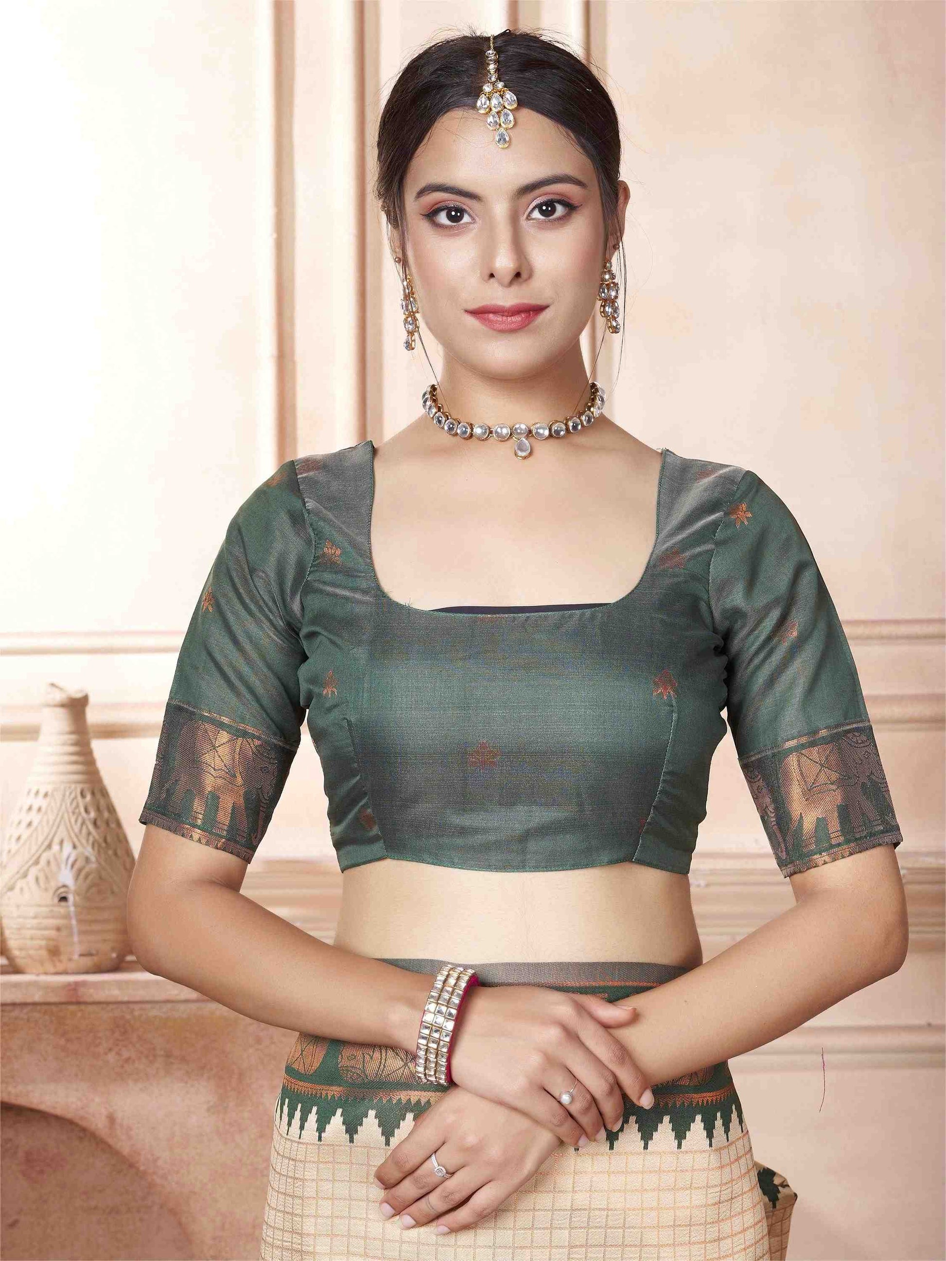 Cream Kanjivaram Silk Saree