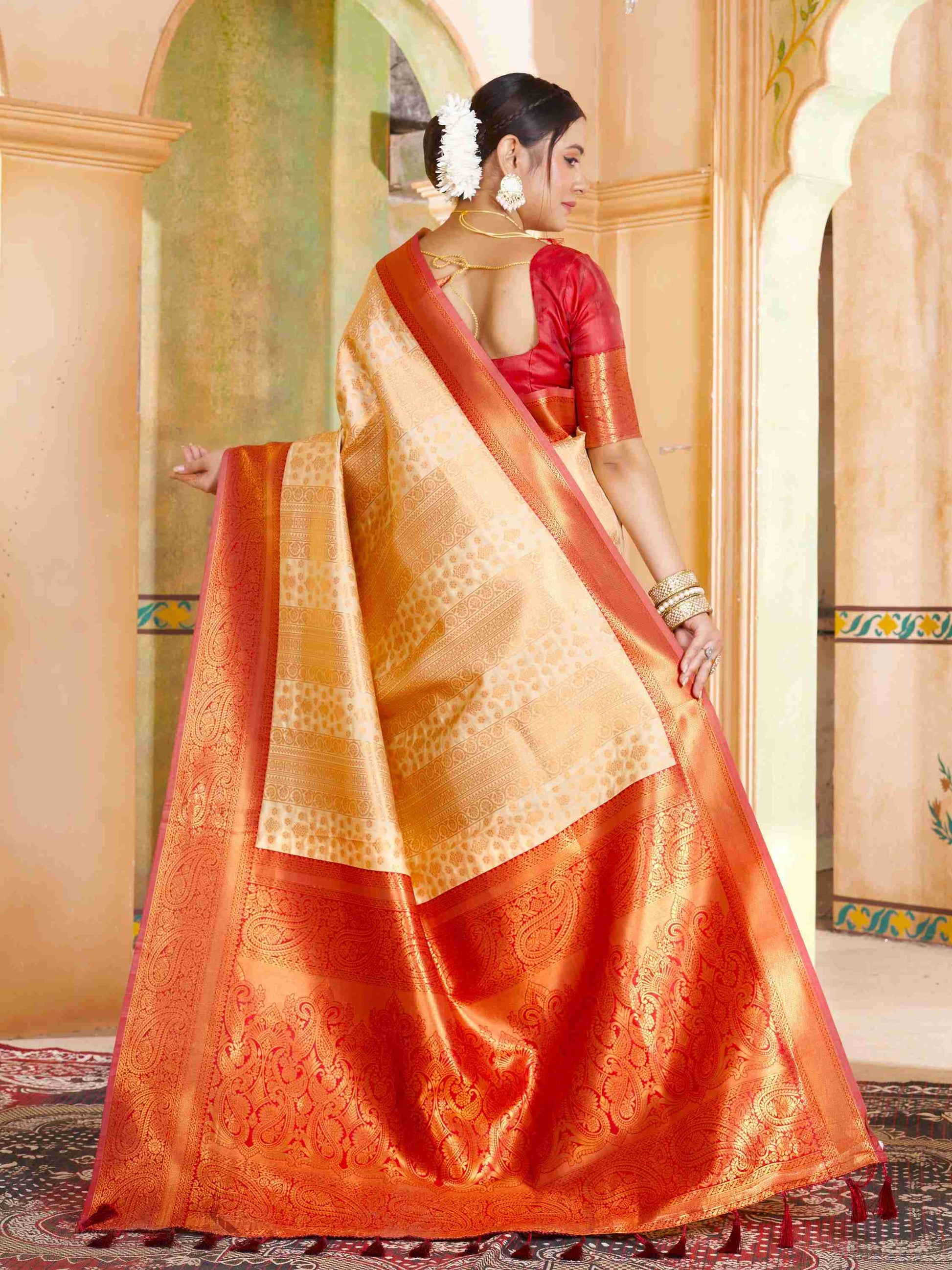 Cream Kanjivaram Silk Saree