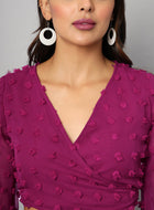 Georgette Angle Sleeve Wine Wrap Top